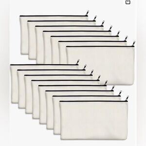 Set of 15 Blank Cream Cotton Canvas DIY Zipper Bags